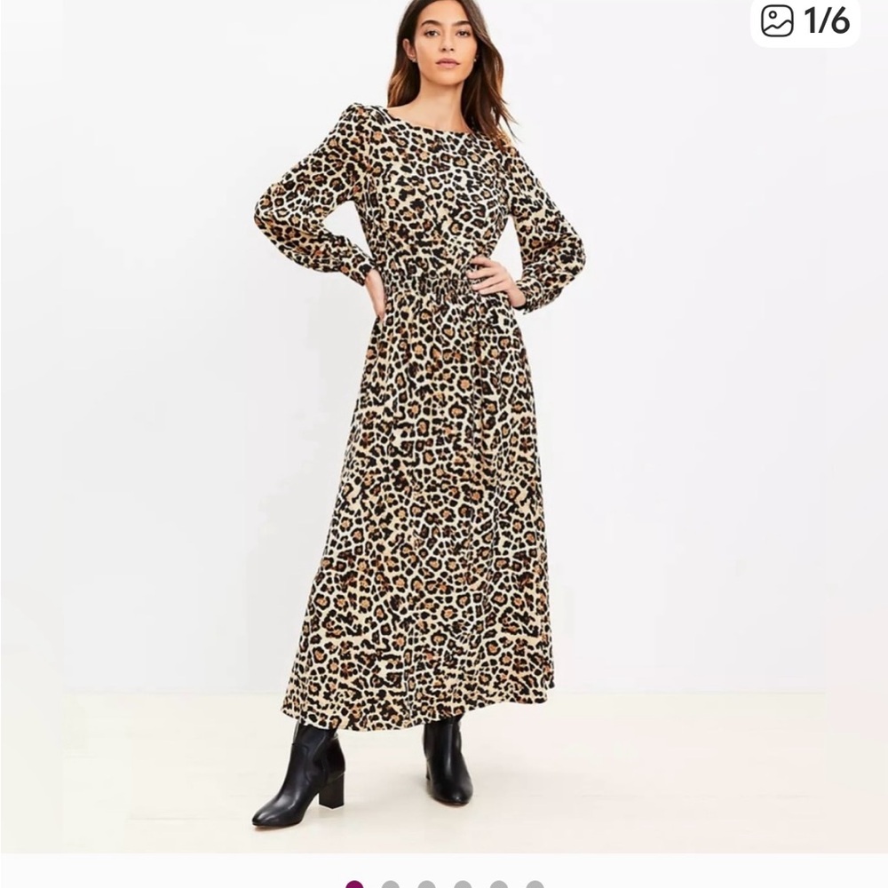 Loft animal print maxi dress, petite M long sleeve